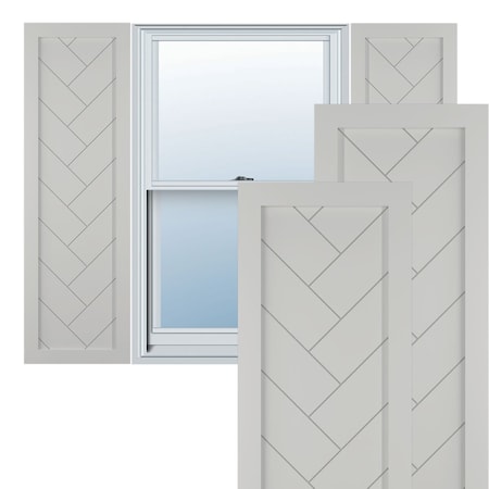 True Fit PVC Single Panel Herringbone Modern Style Fixed Mount Shutters, Hailstorm Gray, 18W X 68H